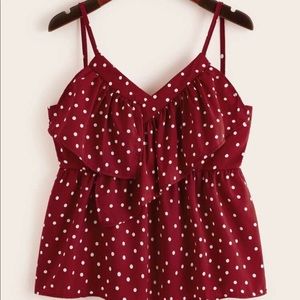 Polka Dot Ruffle Hem Cami Top